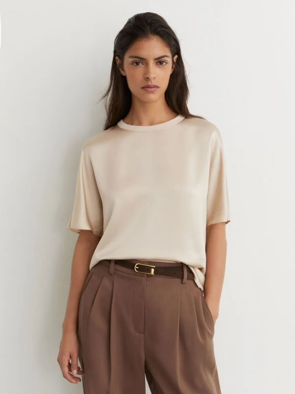 Reiss Champagne Neutral Silk Short-sleeve Top