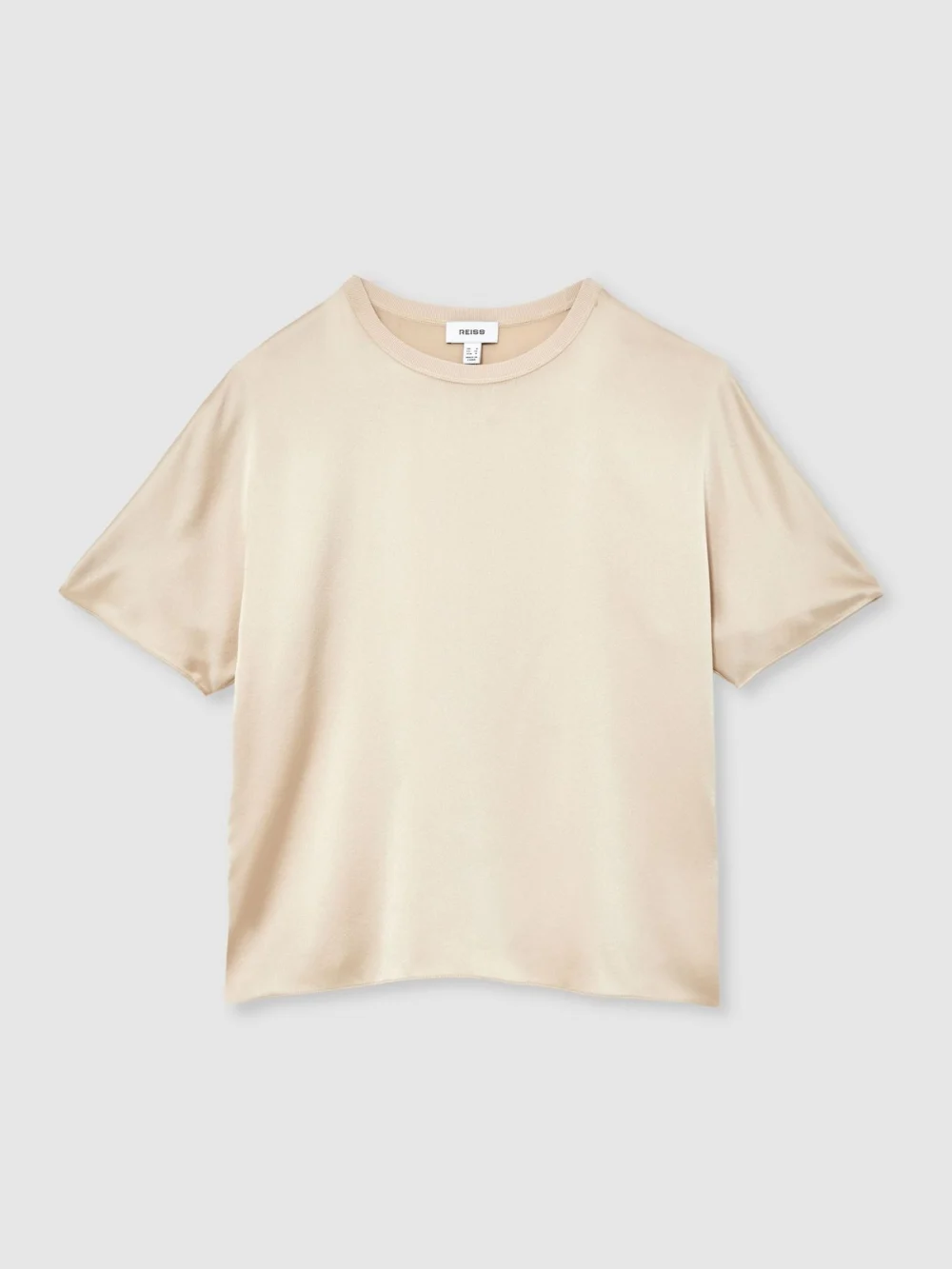 Reiss Champagne Neutral Silk Short-sleeve Top, view 2