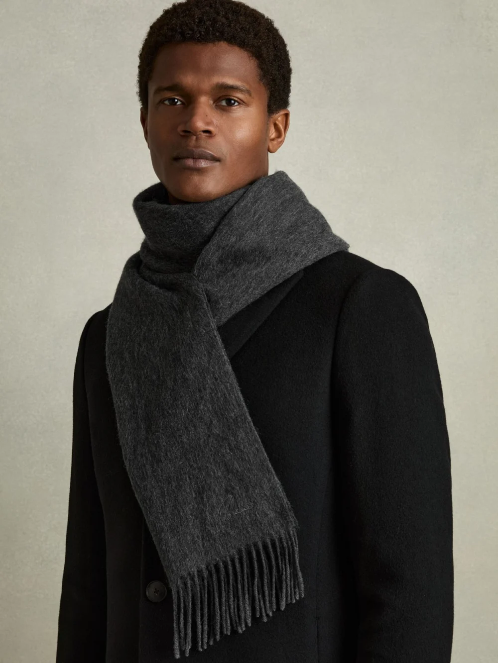 Reiss Charcoal Cashmere Blend Scarf,, view 2
