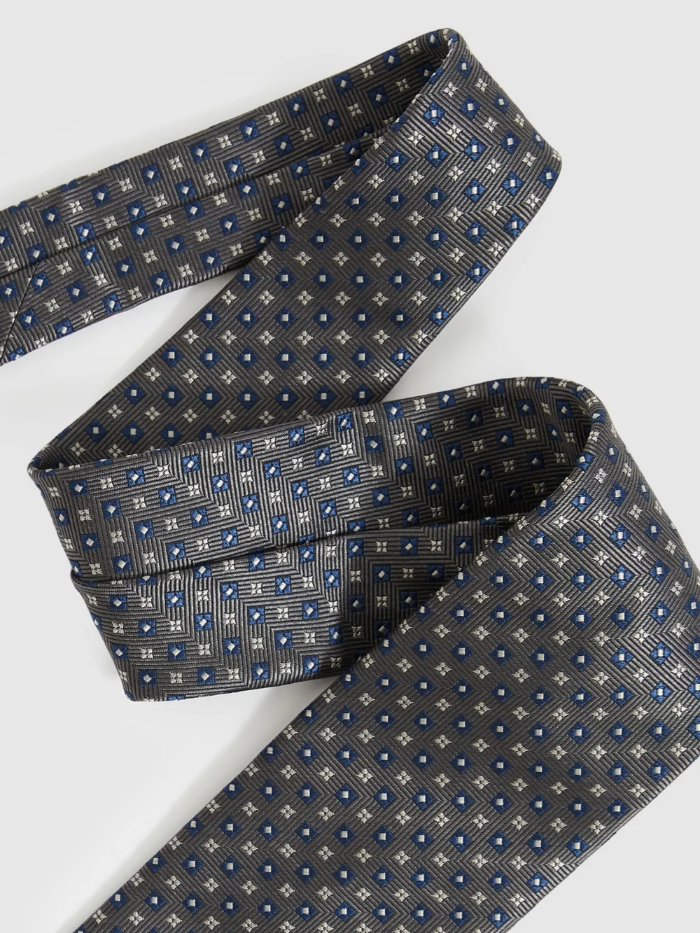 Reiss Charcoal Foulard Silk Blend Floral Print Tie,, view 2