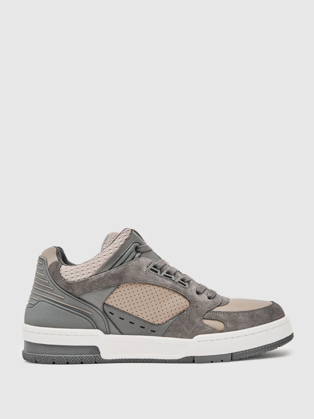 Reiss Charcoal Grey & Dark Beige Bonded-leather Mid-top Skater Trainers in charcoal grey/dark beige