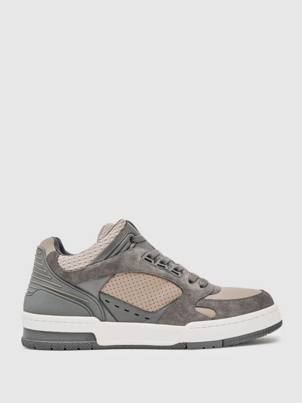 Reiss Charcoal Grey & Dark Beige Bonded-leather Mid-top Skater Trainers