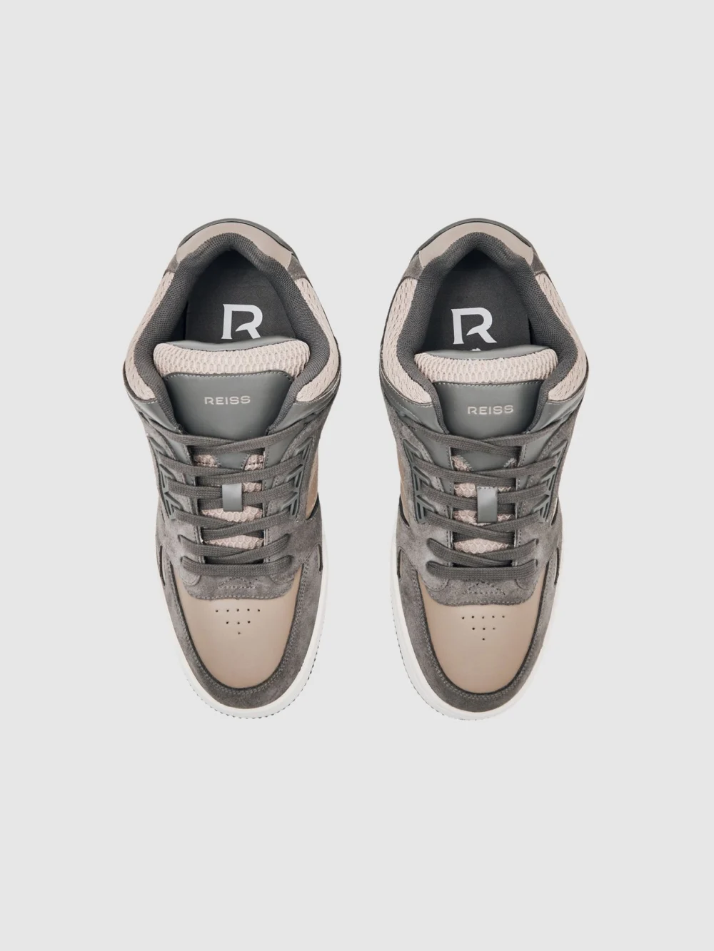 Reiss Charcoal Grey & Dark Beige Bonded-leather Mid-top Skater Trainers, view 3