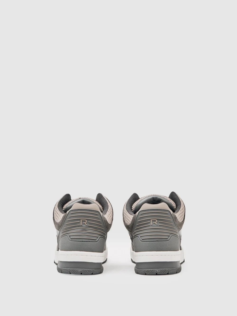 Reiss Charcoal Grey & Dark Beige Bonded-leather Mid-top Skater Trainers, view 4