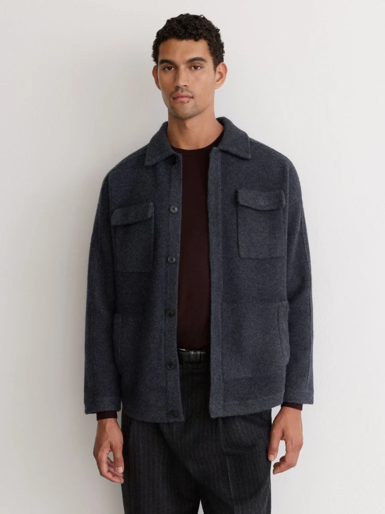 Reiss Charcoal Grey Boiled Wool Twin-pocket Overshirt