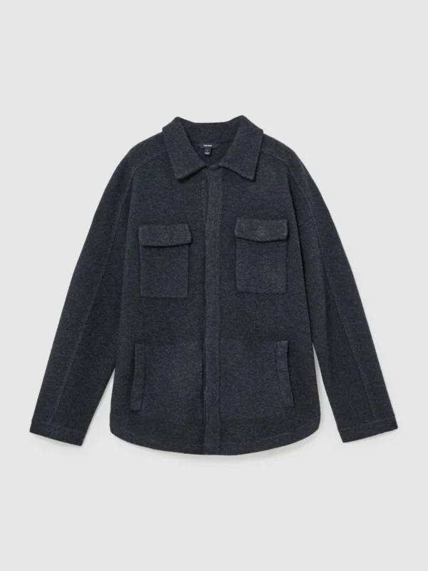 Reiss Charcoal Grey Boiled Wool Twin-pocket Overshirt