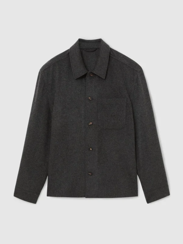 Reiss Charcoal Grey Brushed Wool-blend Patch-pocket Overshirt