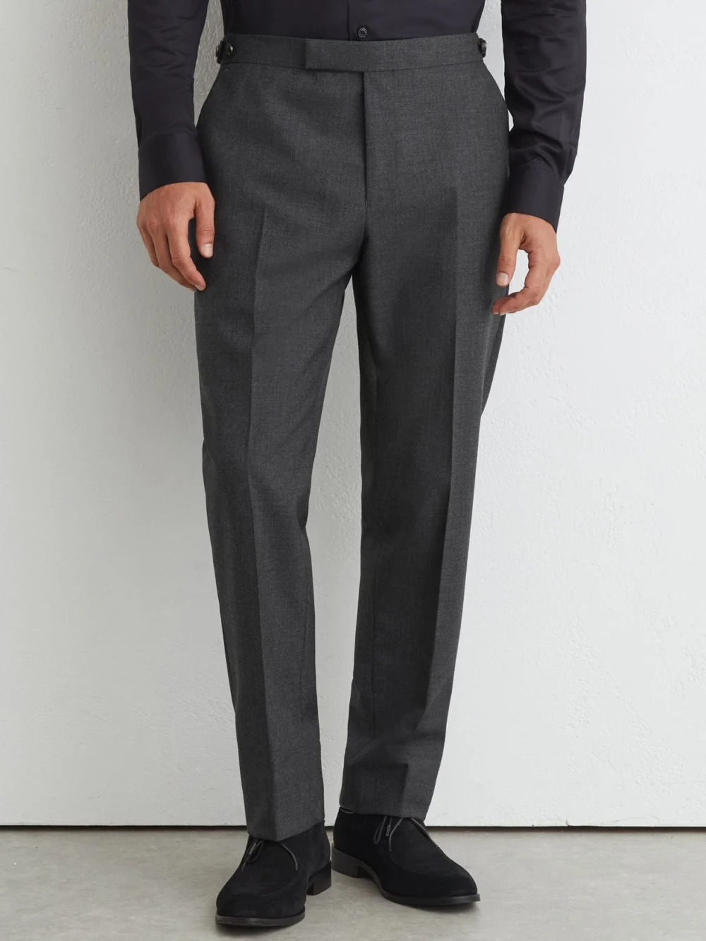 Reiss Charcoal Grey Classic Fit Wool Side-adjuster Suit Trousers, view 3