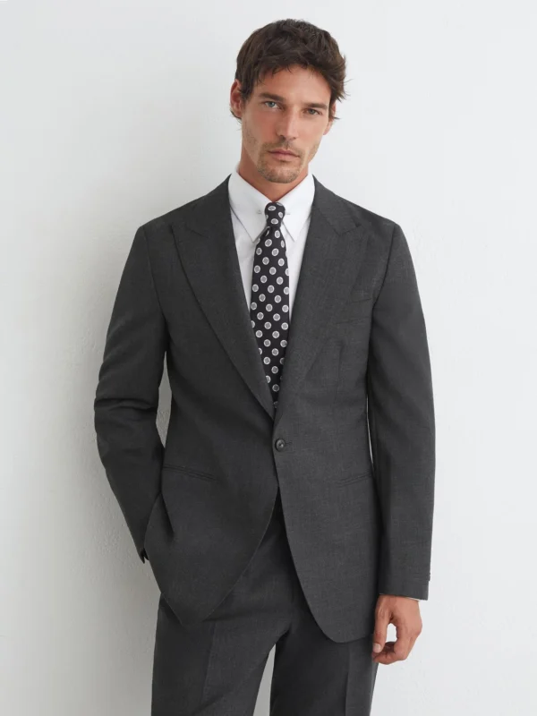Reiss Charcoal Grey Classic Fit Wool Single-breasted Suit Blazer