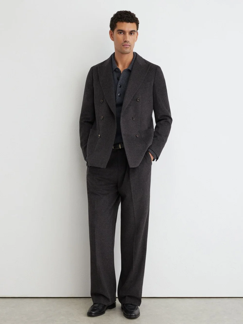 Reiss Charcoal Grey Collin Classic Fit Wool-blend Flannel Double-breasted Blazer