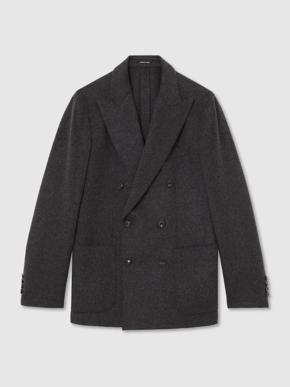 Reiss Charcoal Grey Collin Classic Fit Wool-blend Flannel Double-breasted Blazer, view 2