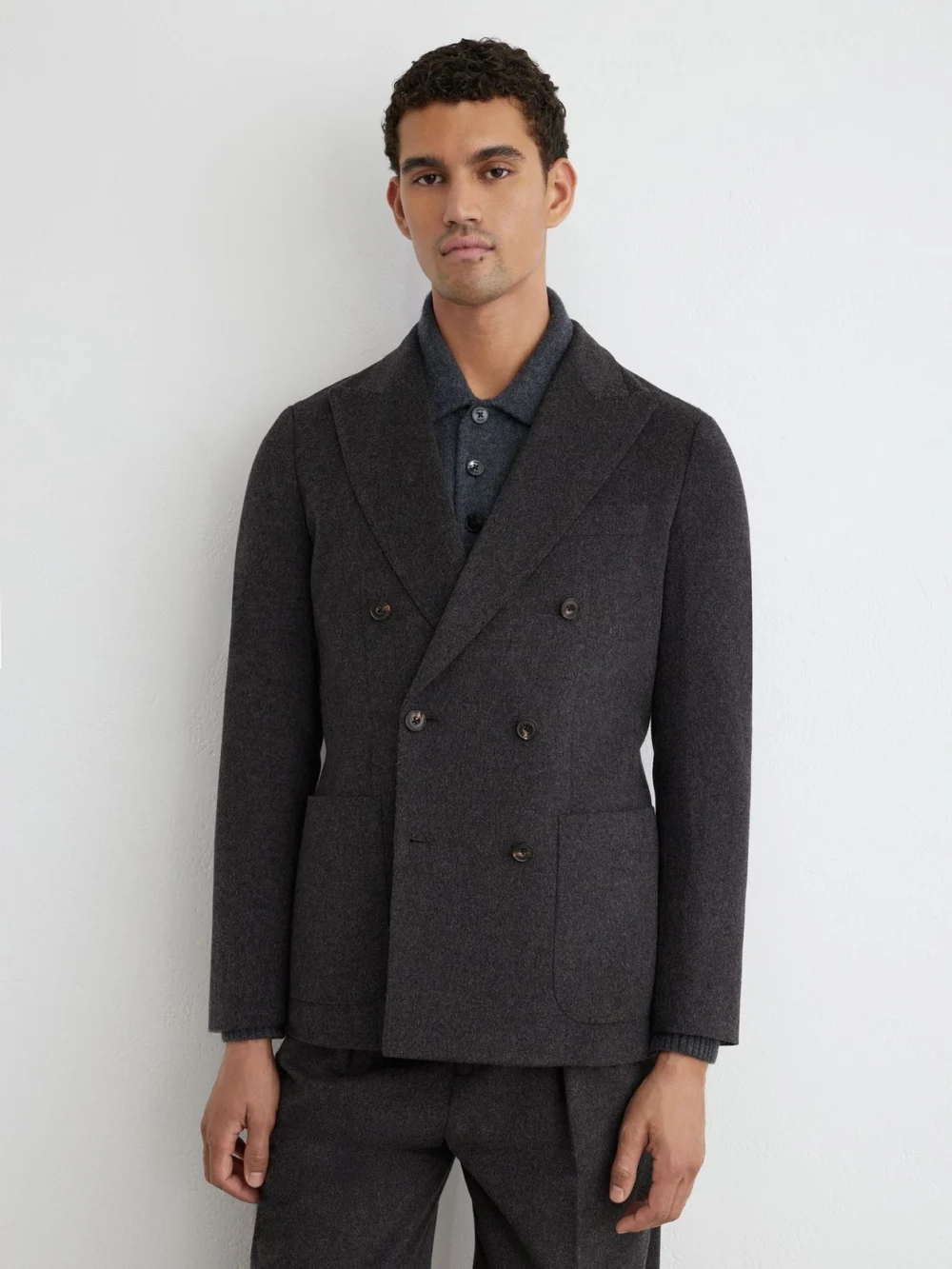Reiss Charcoal Grey Collin Classic Fit Wool-blend Flannel Double-breasted Blazer, view 3