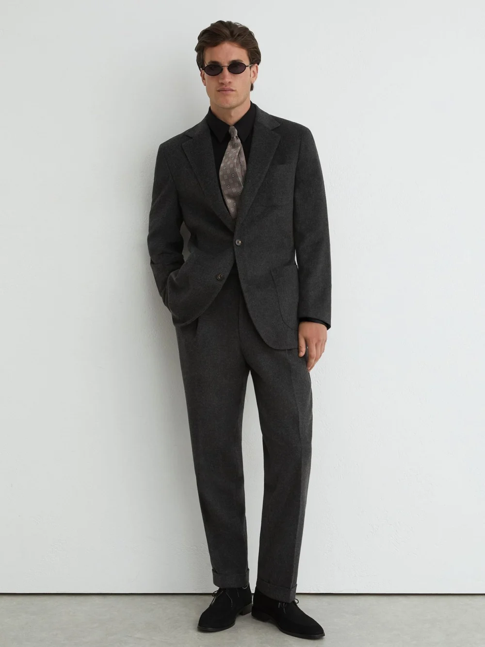 Reiss Charcoal Grey Collin Tailored Fit Wool-blend Flannel Single-breasted Suit Blazer, view 4