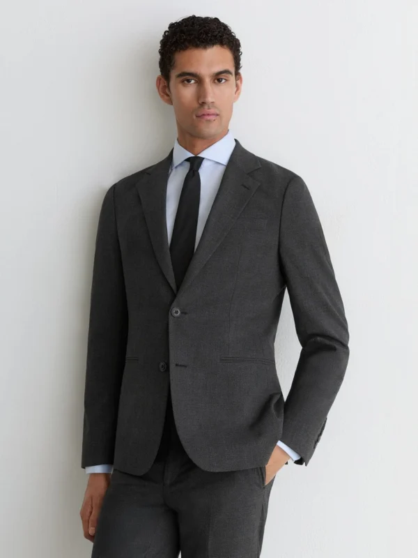 Reiss Charcoal Grey Graduate Single-breasted Tailored-fit Suit Blazer