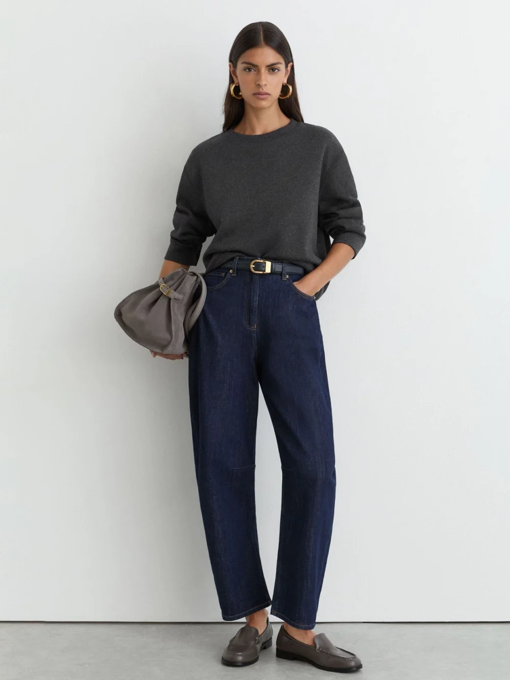 Reiss Charcoal Grey Marl Cotton-blend Sweatshirt with Cashmere, view 3