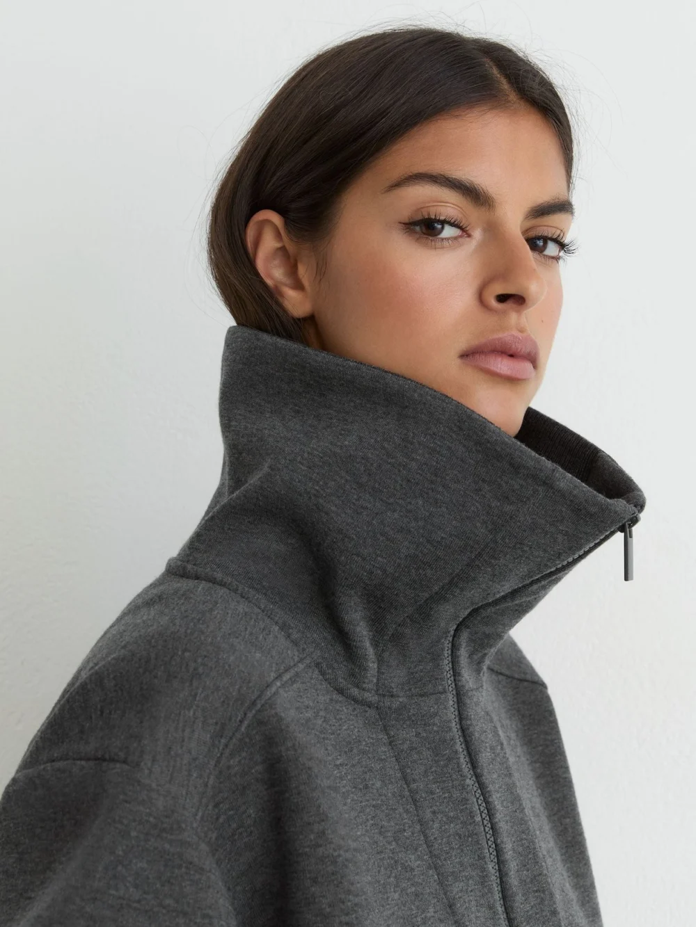 Reiss Charcoal Grey Marl Lyocell-wool Half-zip Sweatshirt