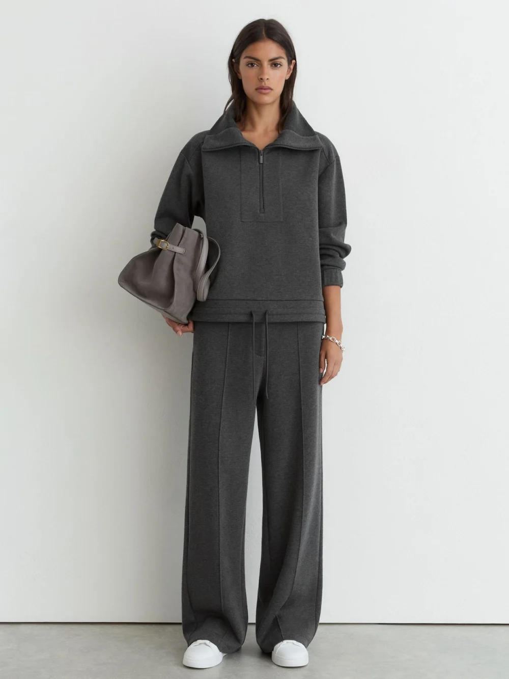 Reiss Charcoal Grey Marl Lyocell-wool Half-zip Sweatshirt, view 3