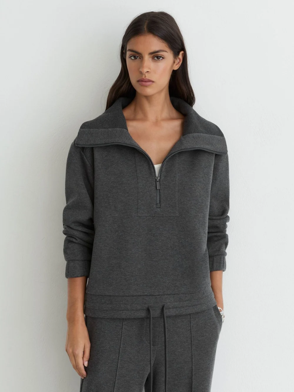 Reiss Charcoal Grey Marl Lyocell-wool Half-zip Sweatshirt, view 4