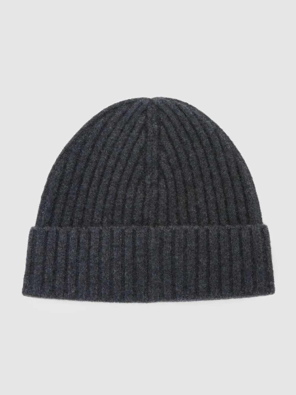 Reiss Charcoal Grey Merino Wool-blend Wide-rib Beanie,