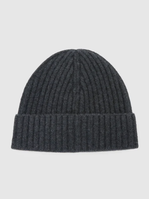 Reiss Charcoal Grey Merino Wool-blend Wide-rib Beanie,