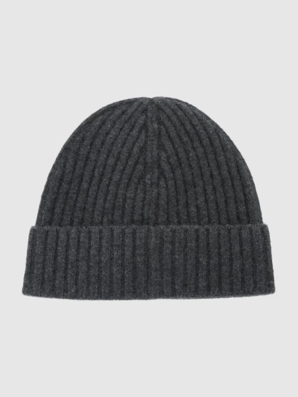 Reiss Charcoal Grey Merino Wool Wide-rib Knitted Hat,
