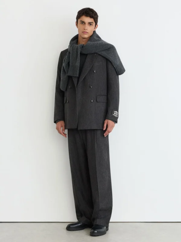 Reiss Charcoal Grey Monogram Wool-blend Chalk-stripe Suit Trousers Relaxed-fit