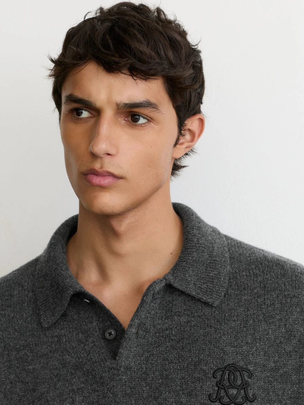 Reiss Charcoal Grey Monogram Wool Relaxed-fit Polo Jumper