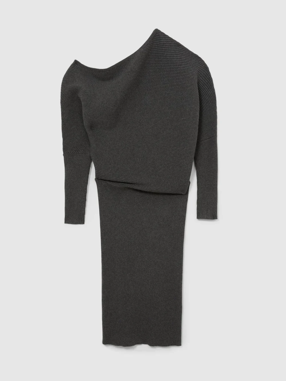 Reiss Charcoal Grey Off-the-shoulder Ribbed Midi Dress, view 2
