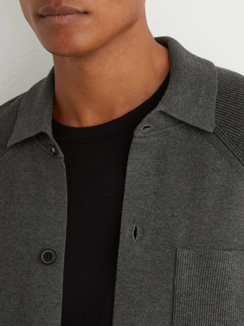 Reiss Charcoal Grey Rib-knit Detail Button-through Cardigan, view 4