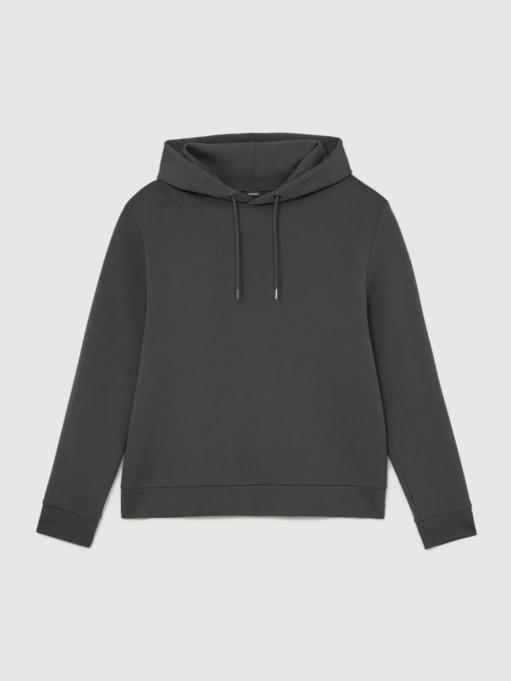 Reiss Charcoal Grey Sueded Interlock Jersey Hoodie, view 2