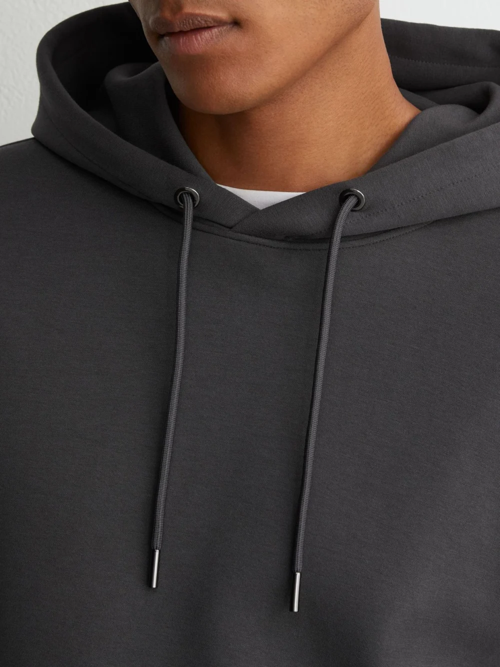 Reiss Charcoal Grey Sueded Interlock Jersey Hoodie, view 3