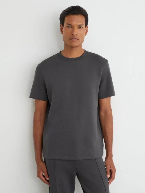 Reiss Charcoal Grey Sueded Interlock Jersey Modern-fit T-shirt