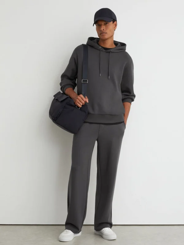 Reiss Charcoal Grey Sueded Interlock Jersey Relaxed-fit Hoodie