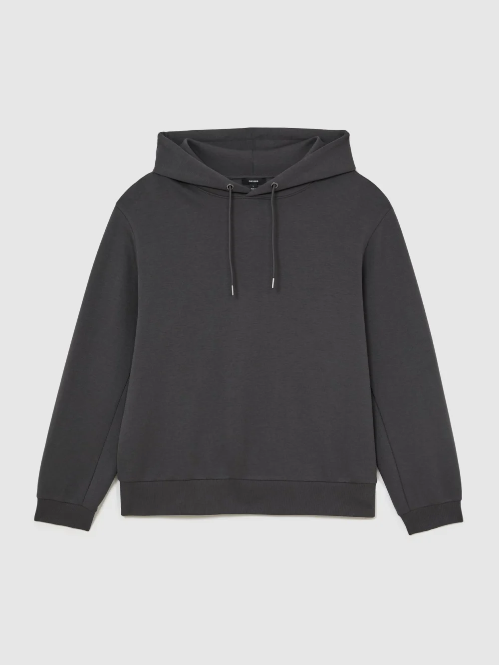 Reiss Charcoal Grey Sueded Interlock Jersey Relaxed-fit Hoodie, view 2