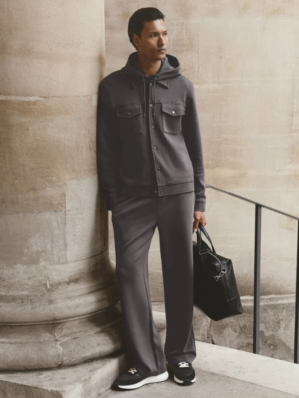 Reiss Charcoal Grey Sueded Interlock Jersey Relaxed-fit Joggers