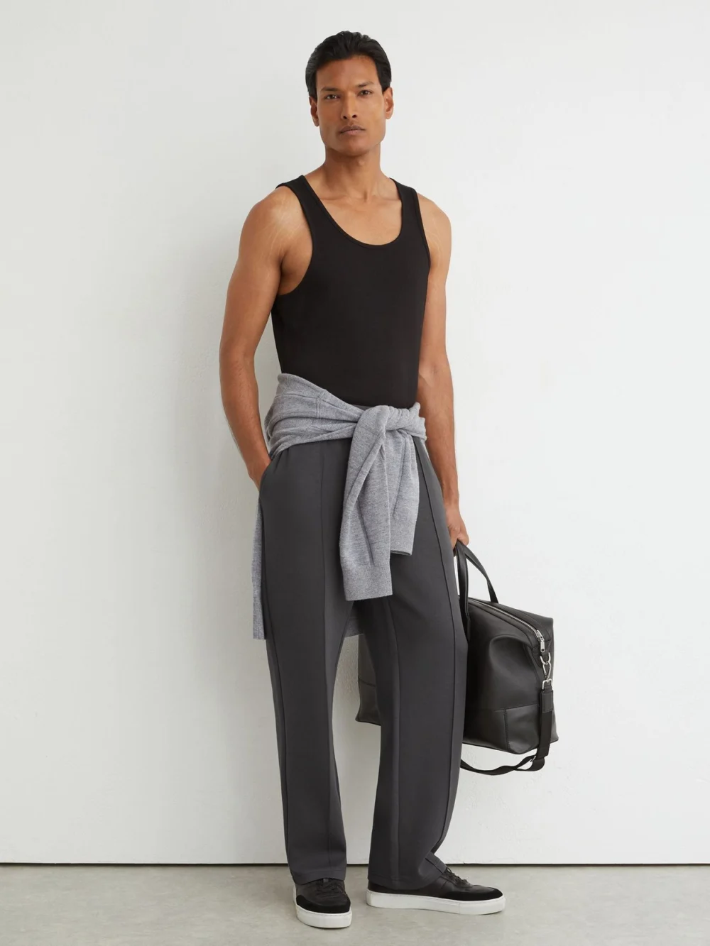 Reiss Charcoal Grey Sueded Interlock Jersey Straight-leg Joggers