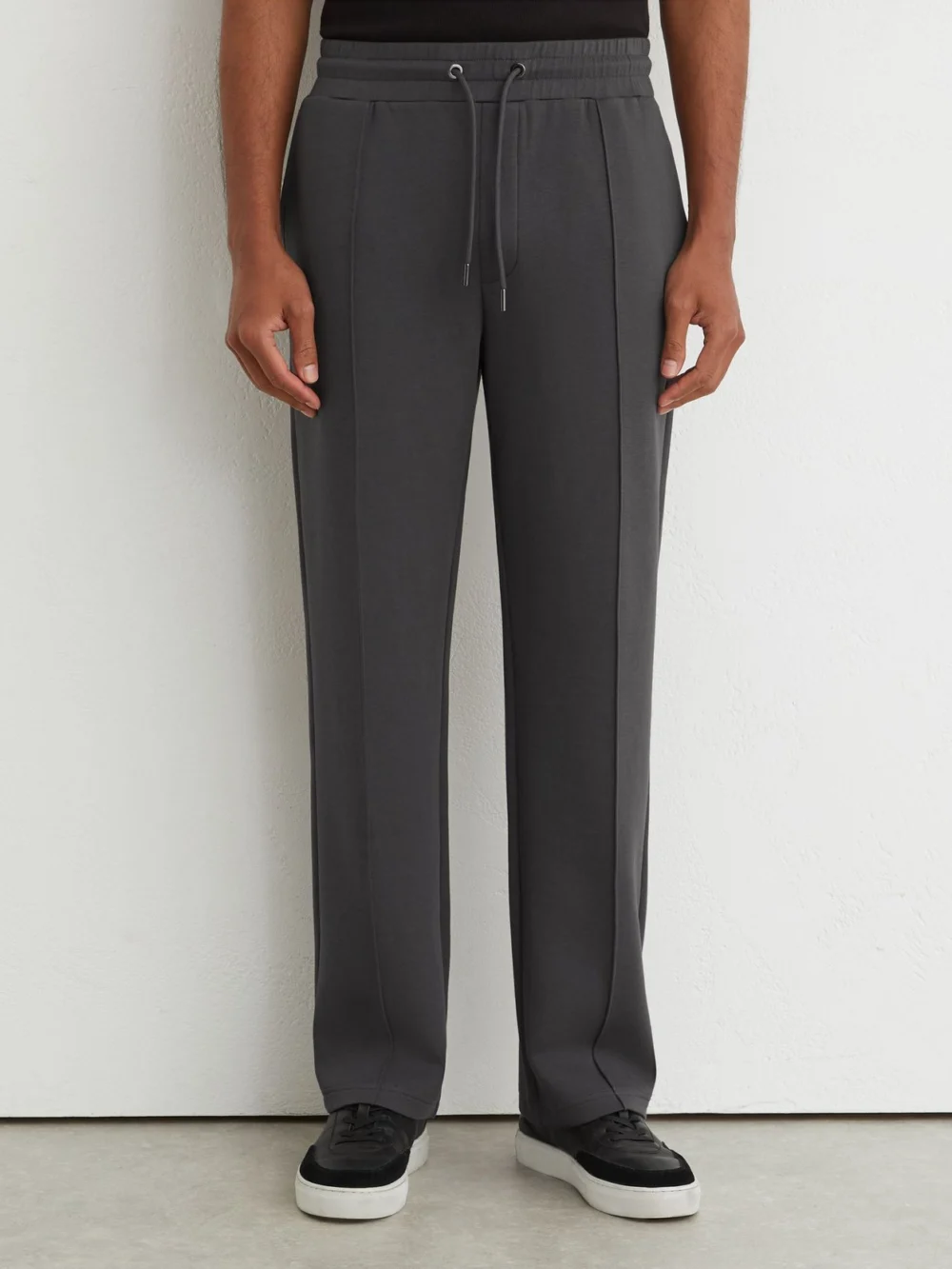 Reiss Charcoal Grey Sueded Interlock Jersey Straight-leg Joggers, view 3