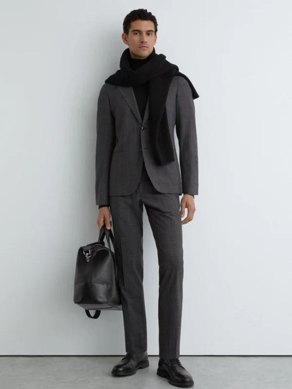 Reiss Charcoal Grey Tailored Fit Wool-blend Check Suit Trousers