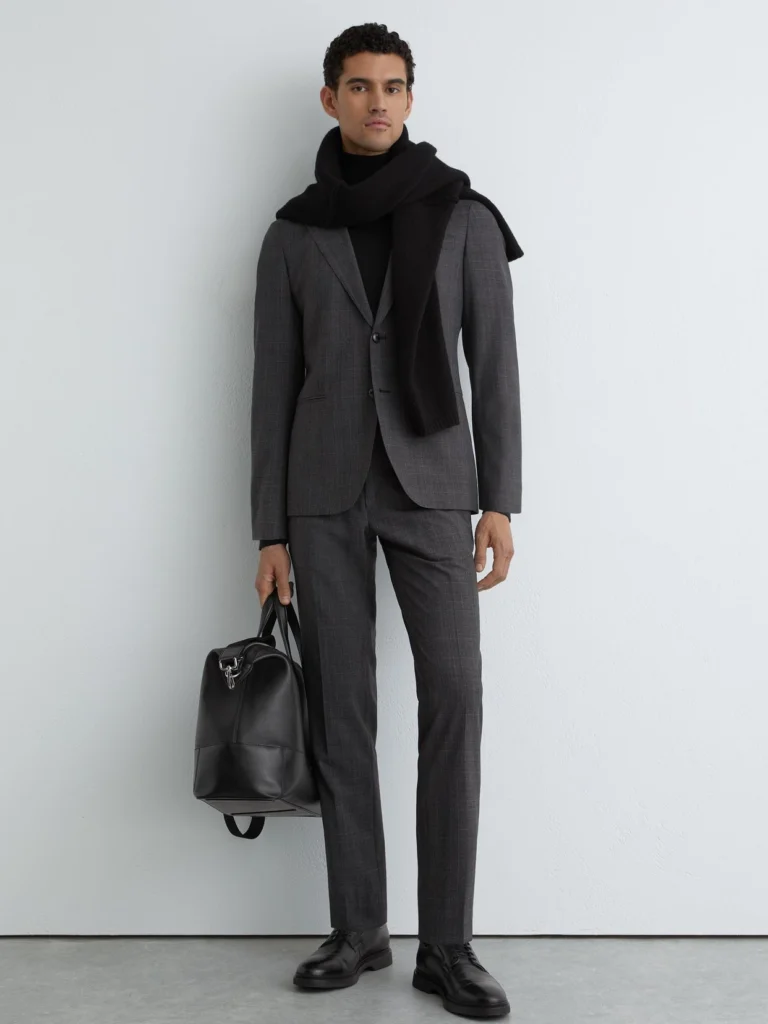 Reiss Charcoal Grey Tailored Fit Wool-blend Check Suit Trousers