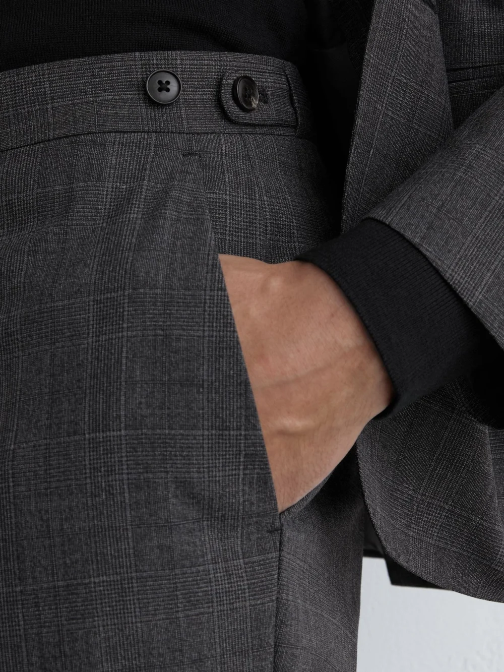 Reiss Charcoal Grey Tailored Fit Wool-blend Check Suit Trousers, view 3