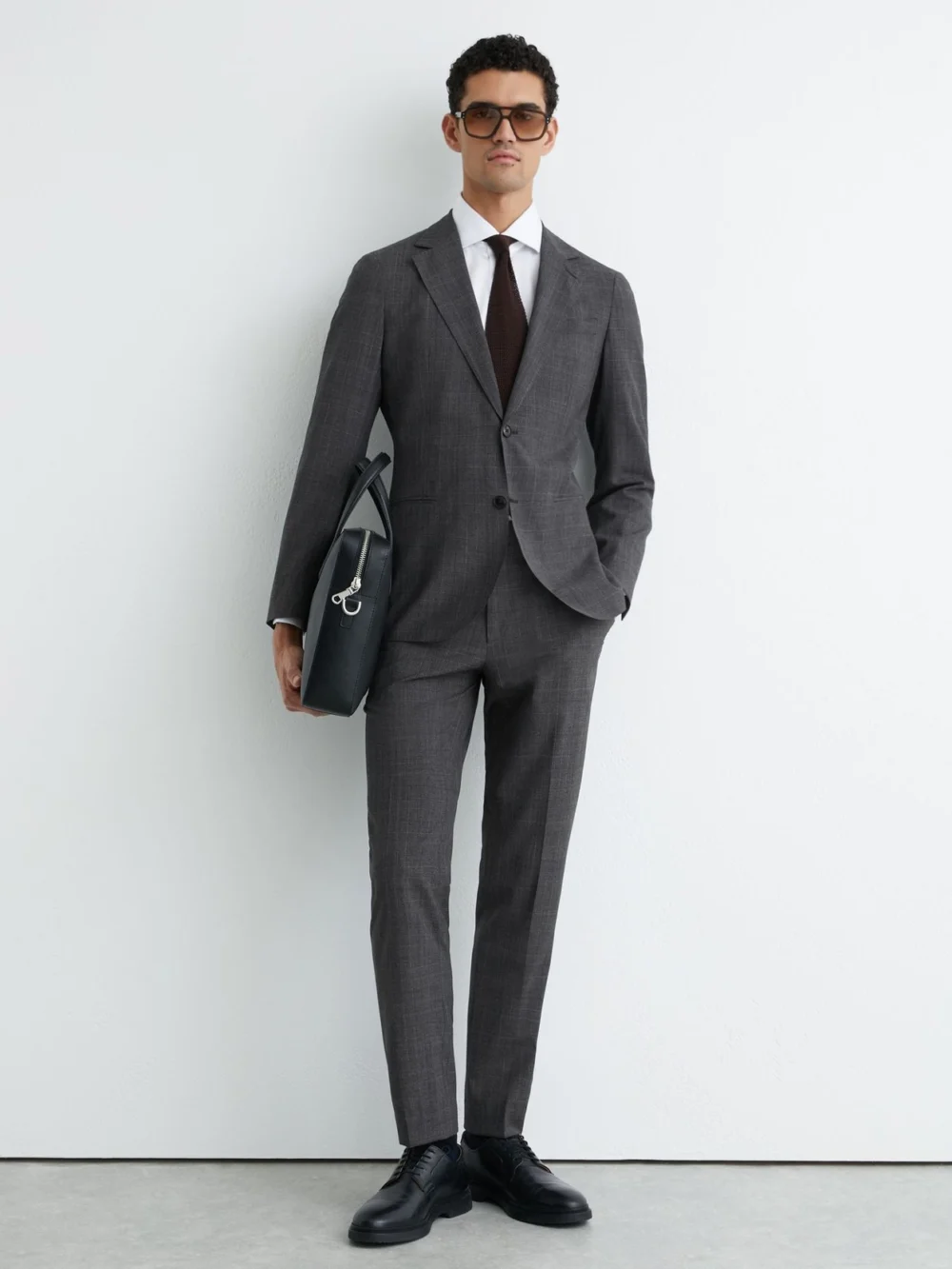 Reiss Charcoal Grey Tailored Fit Wool-blend Single-breasted Check Blazer