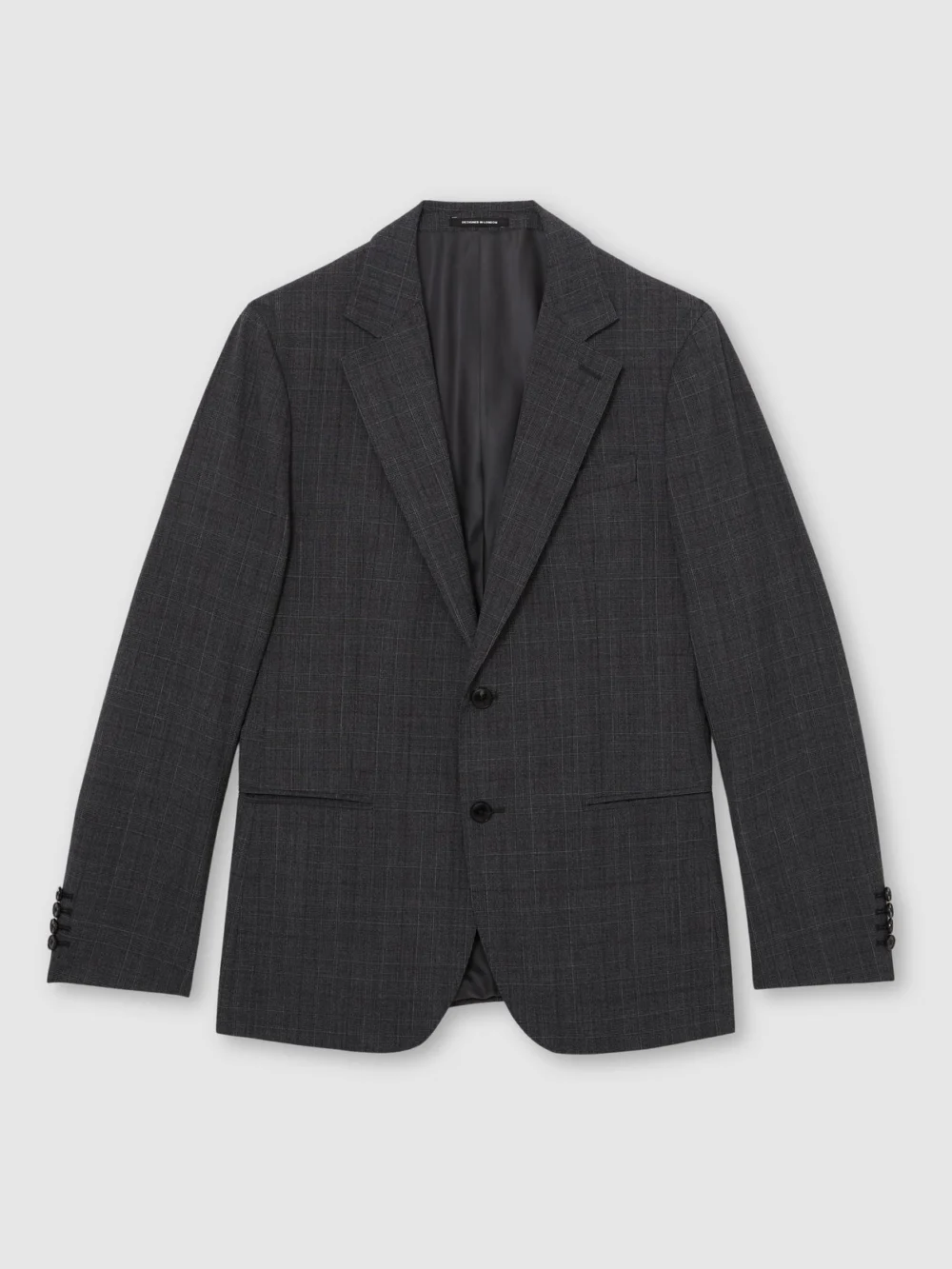 Reiss Charcoal Grey Tailored Fit Wool-blend Single-breasted Check Blazer, view 2