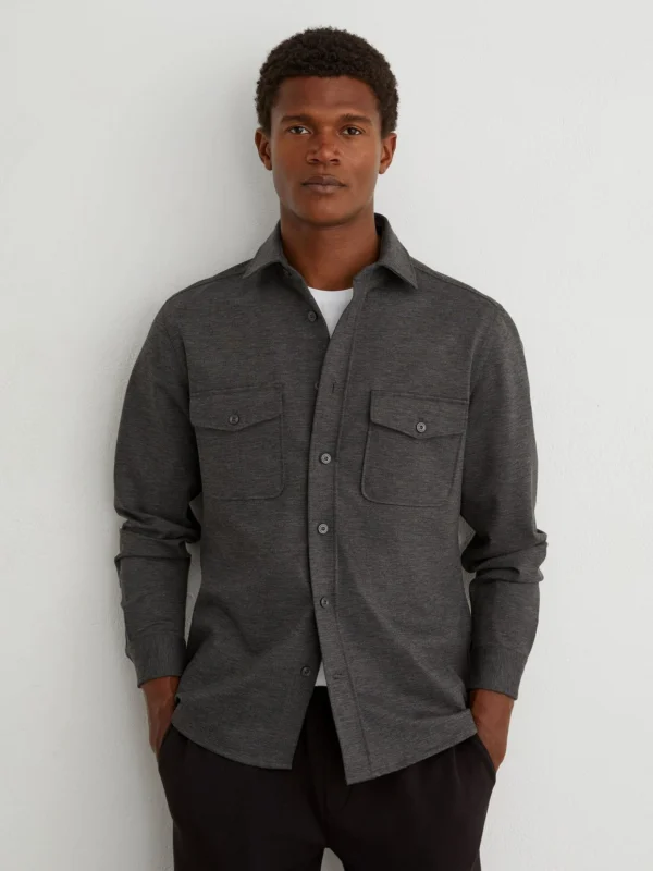 Reiss Charcoal Grey Twin-pocket Button-through Overshirt