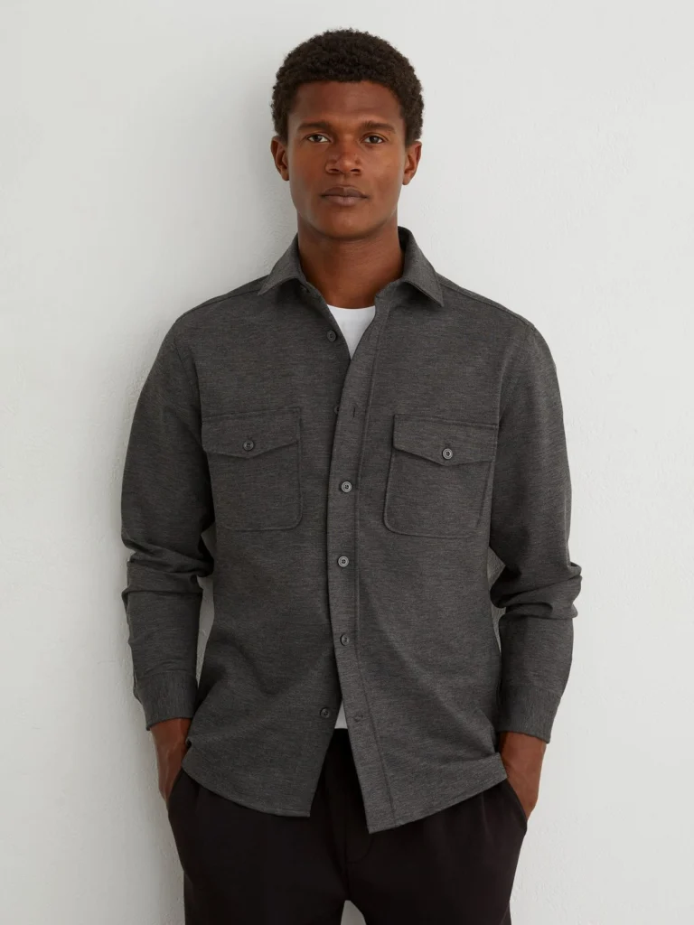 Reiss Charcoal Grey Twin-pocket Button-through Overshirt