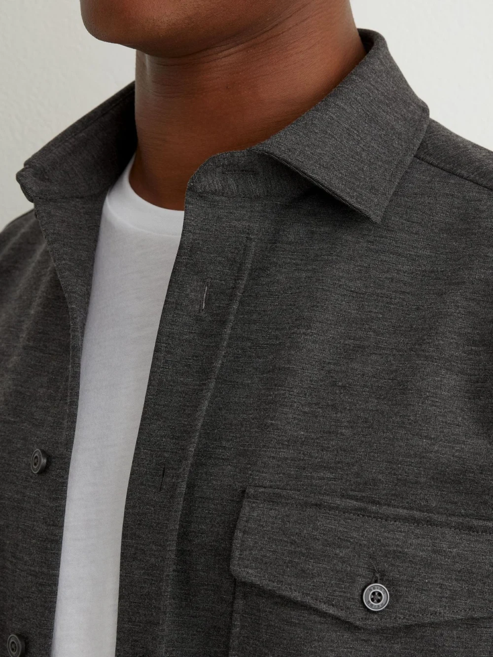 Reiss Charcoal Grey Twin-pocket Button-through Overshirt, view 3