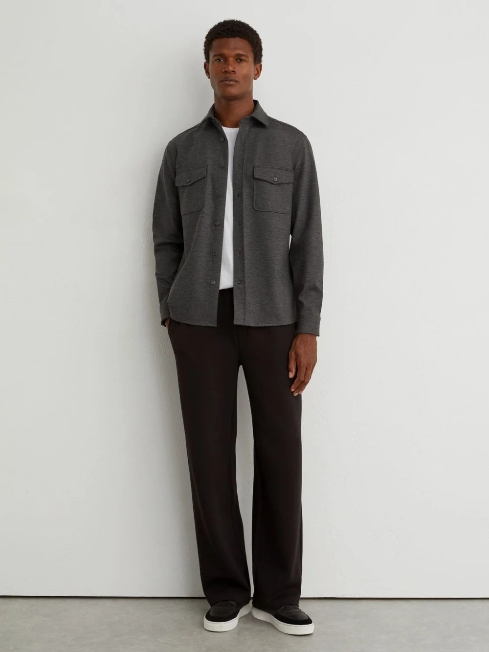 Reiss Charcoal Grey Twin-pocket Button-through Overshirt, view 4