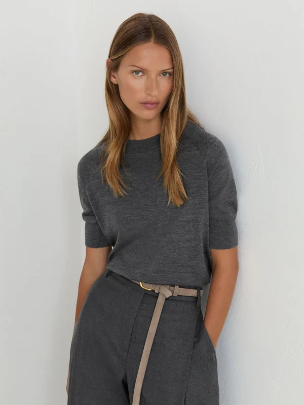 Reiss Charcoal Grey Ultra-soft Merino Wool Crew-neck T-shirt