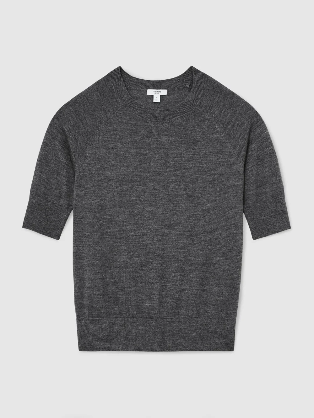 Reiss Charcoal Grey Ultra-soft Merino Wool Crew-neck T-shirt, view 2