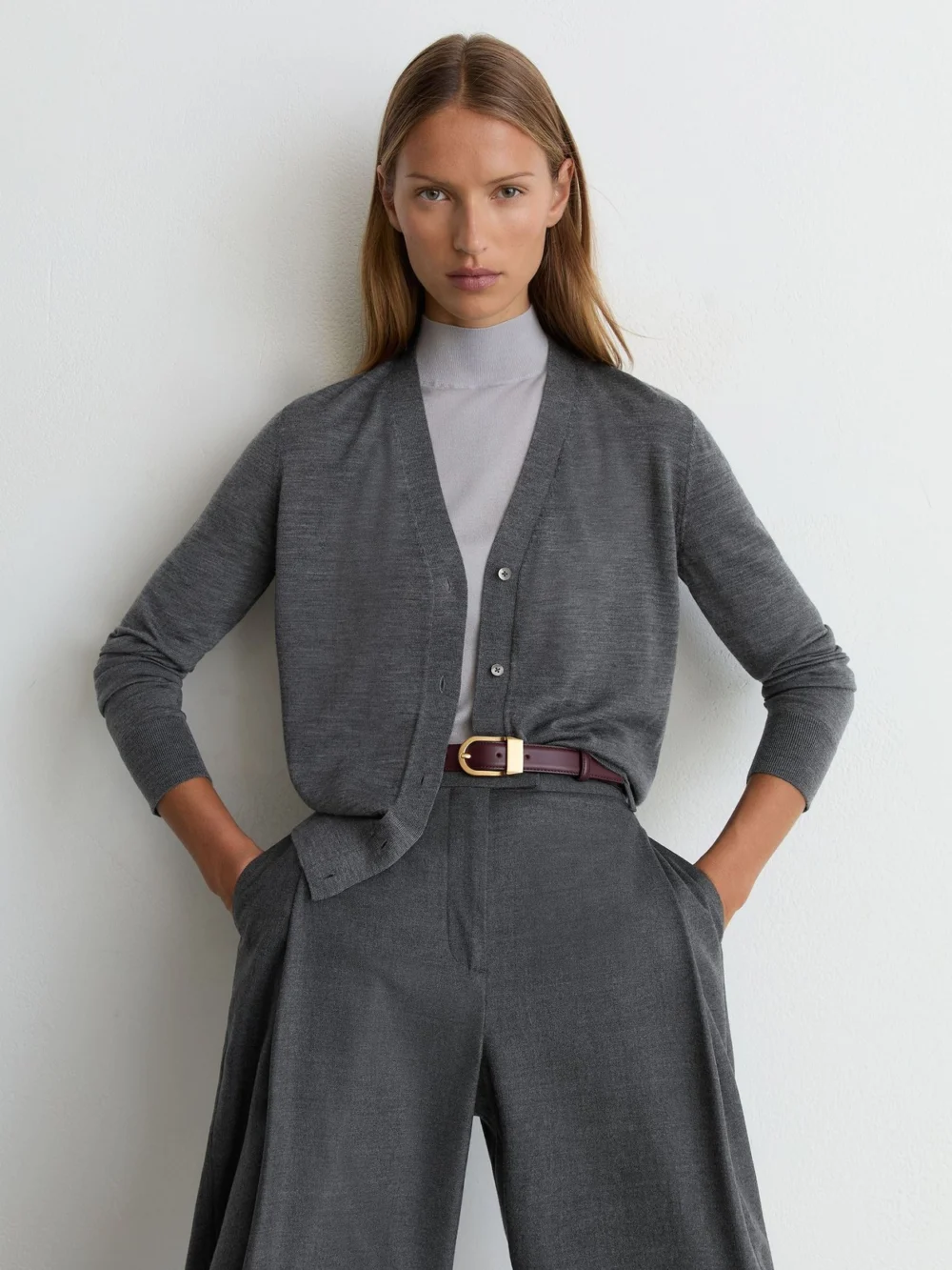 Reiss Charcoal Grey Ultra-soft Merino Wool V-neck Cardigan