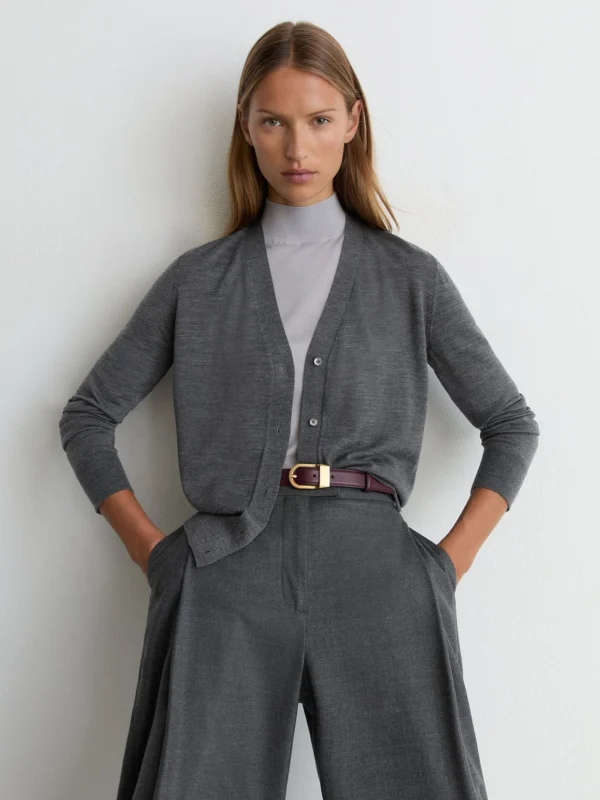 Reiss Charcoal Grey Ultra-soft Merino Wool V-neck Cardigan